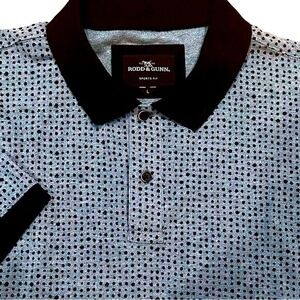 Rodd & Gunn Lynden Sports Fit Geo Jacquard Cotton Polo Men's Large Blue Black